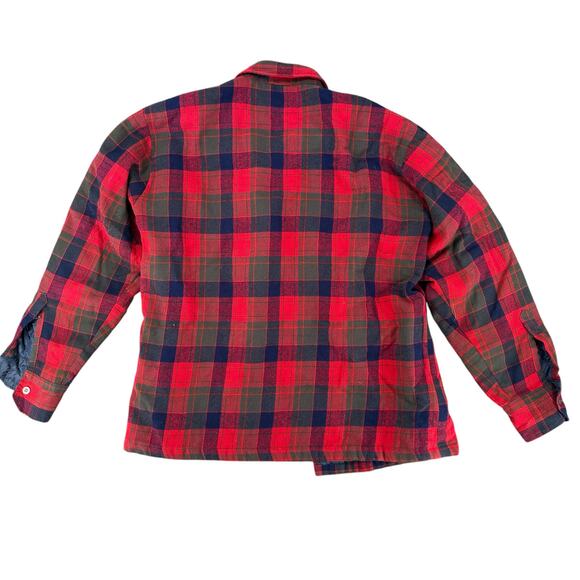 Vintage 90s Red Flannel Quilted Lined Work Jacket Oakton Sears Large Men's - Picture 3 of 8
